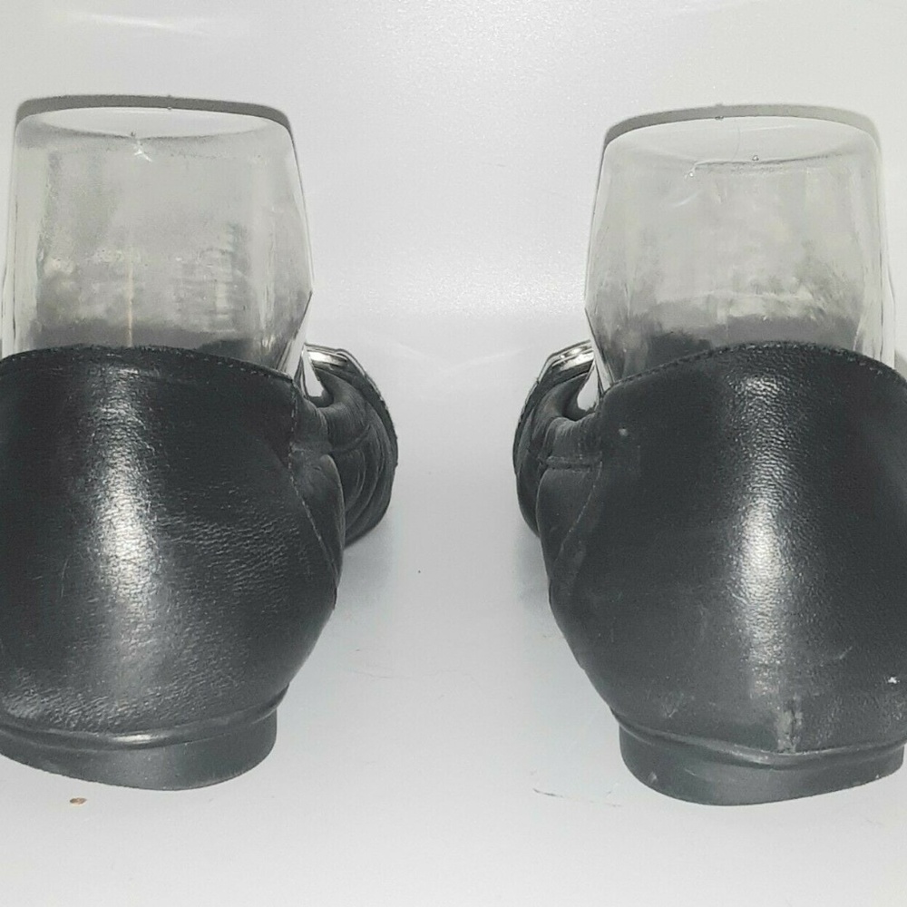 AGL Black Leather Ballet Flats Patent Cap Horsebit - Picture 5 of 7